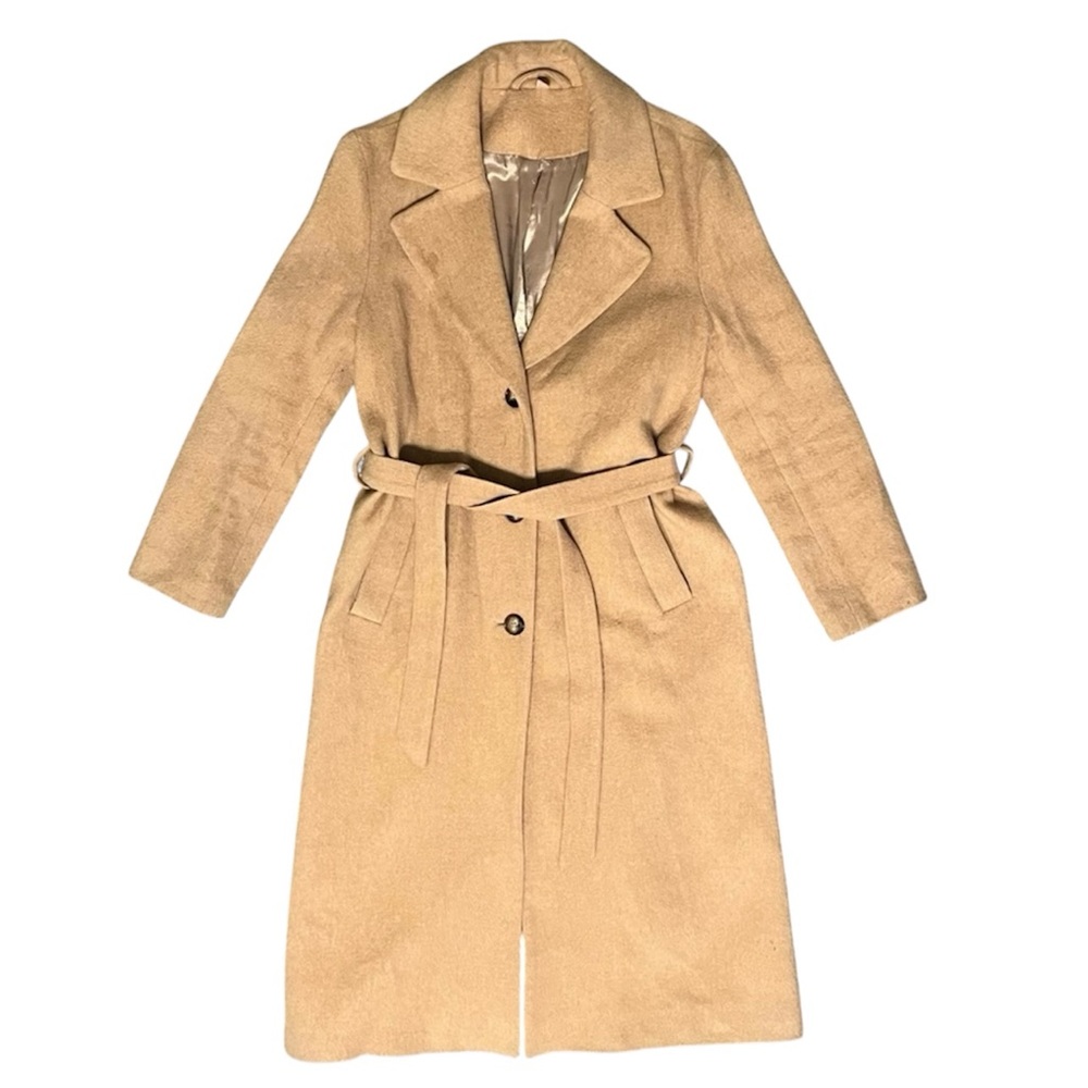 & Other Stories Alpaca Wool Blend Tan Belted Trench Coat Size 0